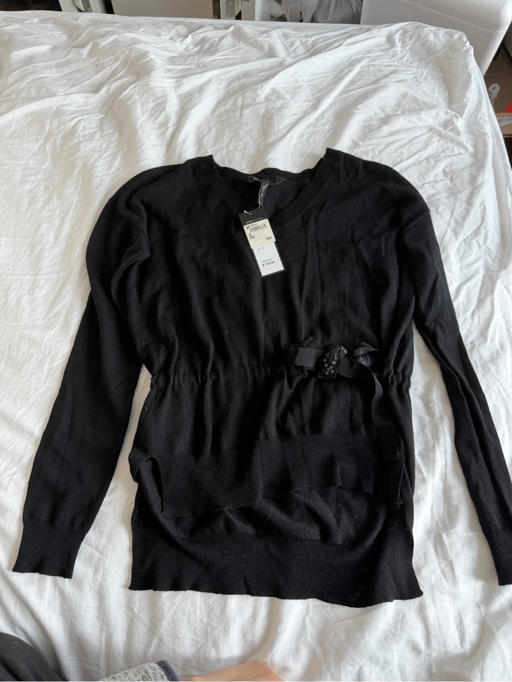 BCBGMAXAZRIA 100% Merino Wool Black Sweater - Small - NWT but with holes